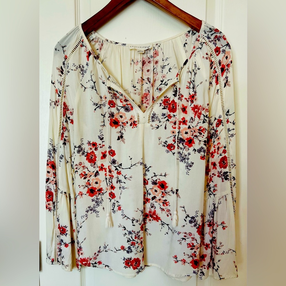 Love Stitch Ivory & Pink Floral Long Sleeve Top